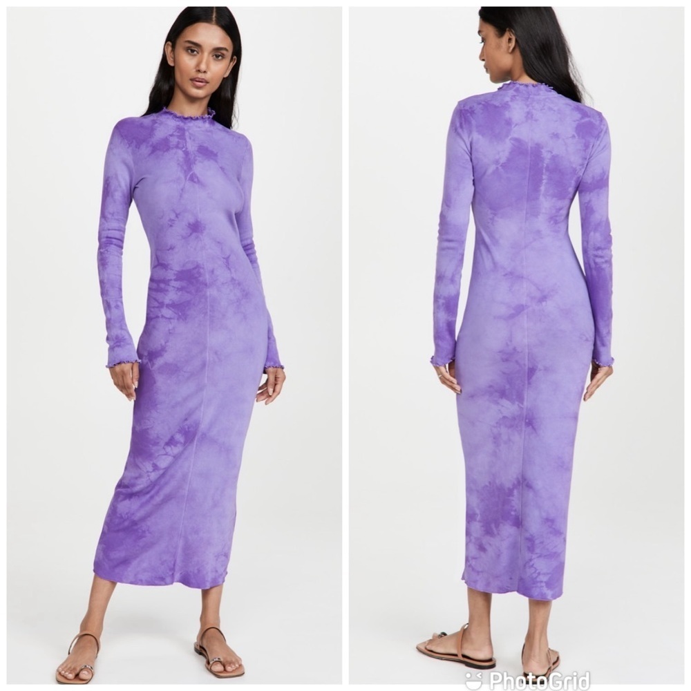 Raquel Allegra Tie Dye Long Sleeve Fitted Dress In Purple Cloud Size 2 M